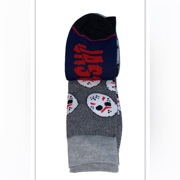 Friday The 13th Crew Socks 2 Pair Men 8-12 Black Gray Mask Jason Voorhees Horror - Picture 9 of 12